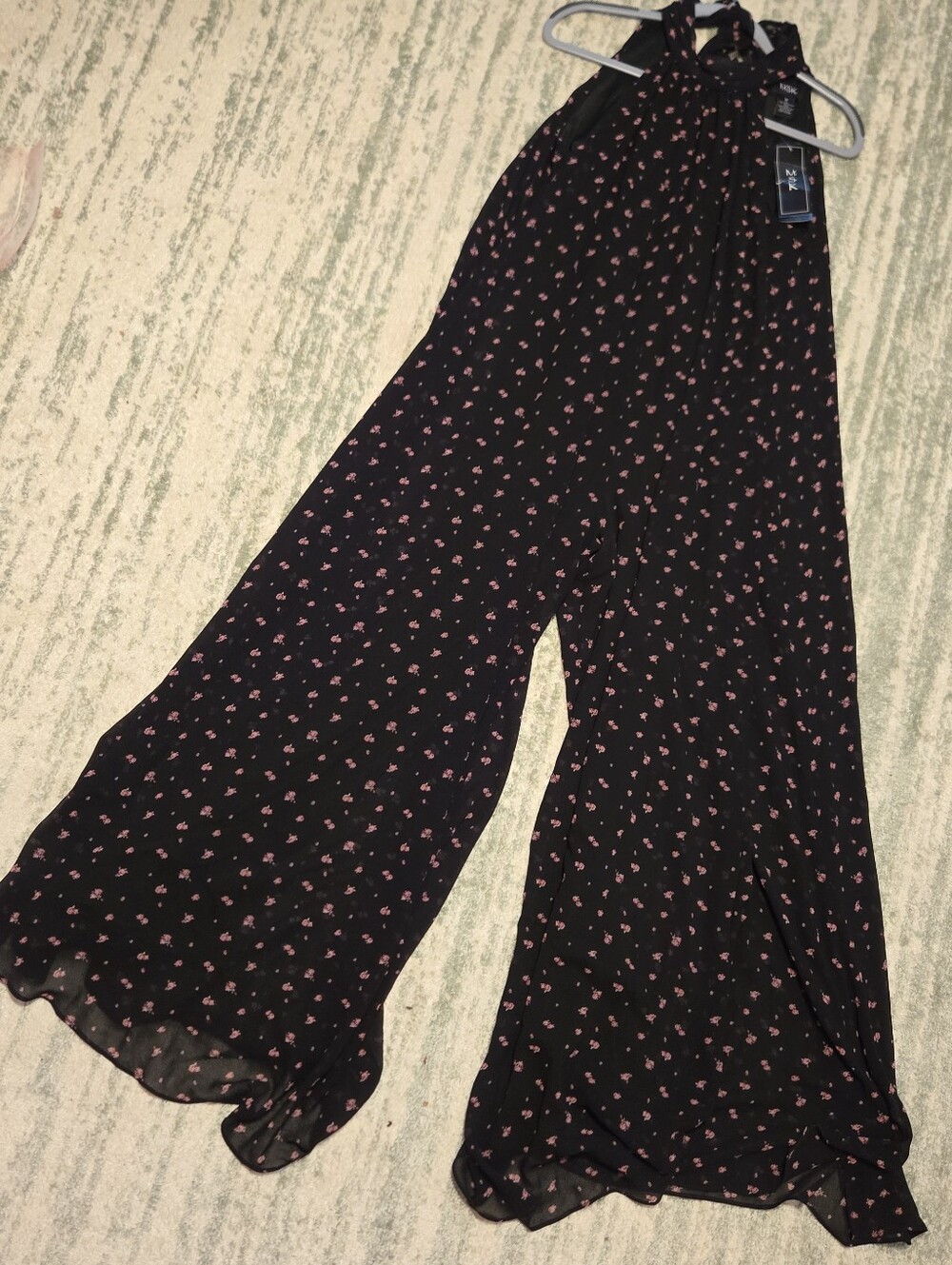 MSK Black Jumpsuit with Pink Floral Print